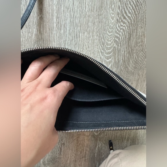 Saint Laurent Rive Gauche Canvas Clutch Pouch Black Leather Trim Wristlet EUC - Picture 5 of 8